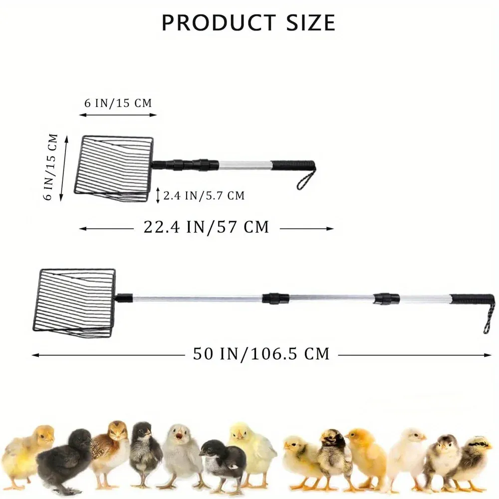 Pelle à litière de poulet réglable avec tamis extensible