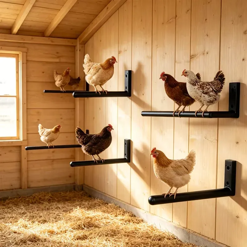 Perchoir mural horizontal en L pour poulets et volailles