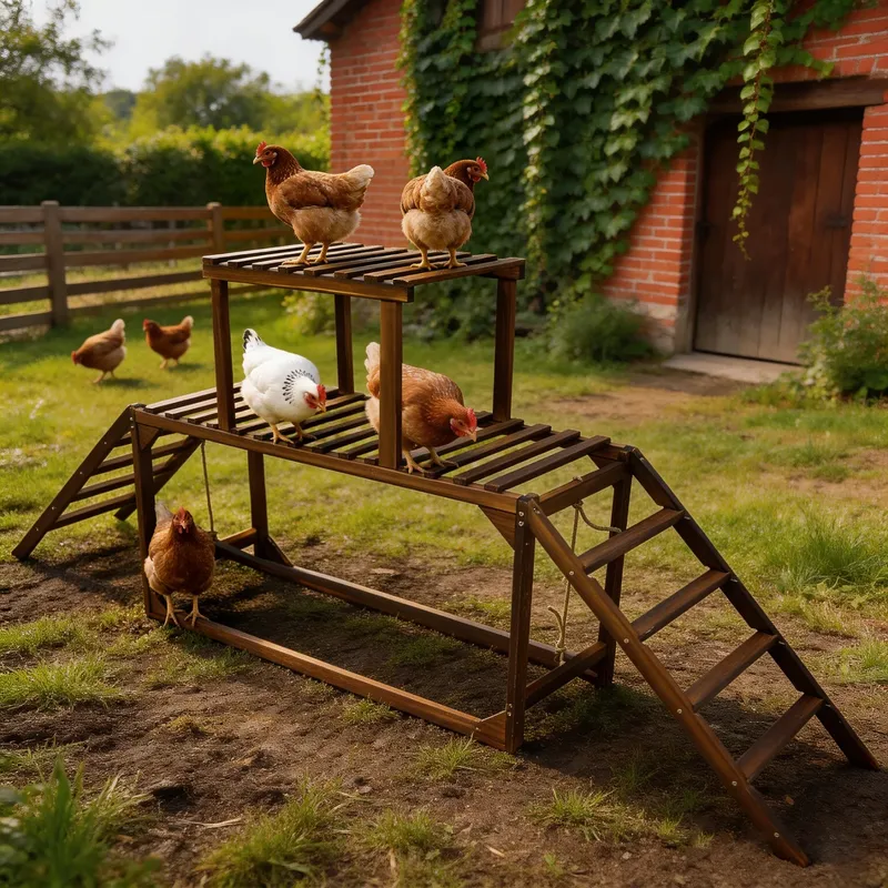 Perchoir poulets bois avec balançoire et échelle pour 10 poulets