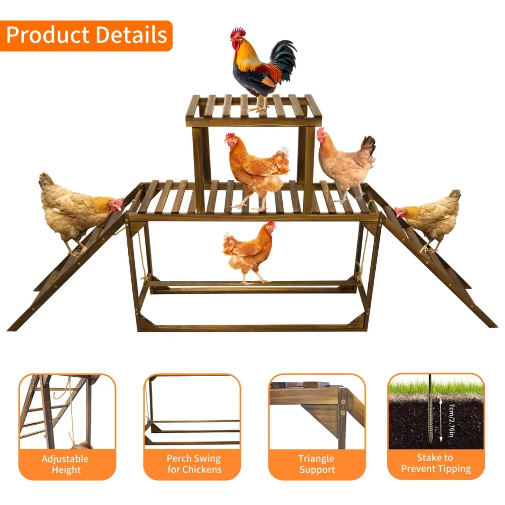 Perchoir poulets bois avec balançoire et échelle pour 10 poulets