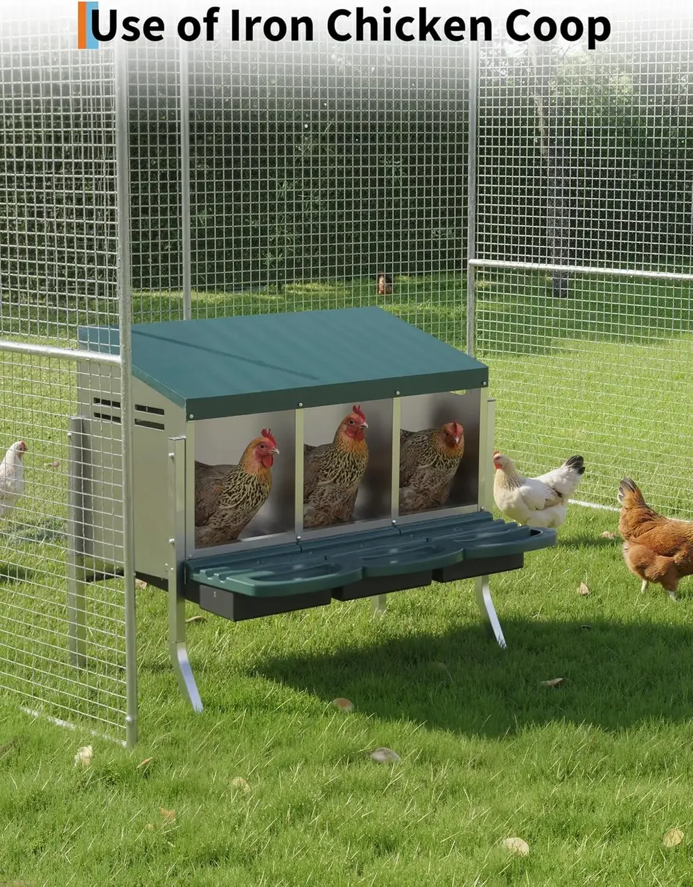 Pondoir poules acier galvanisé 3 compartiments avec plateau récupération