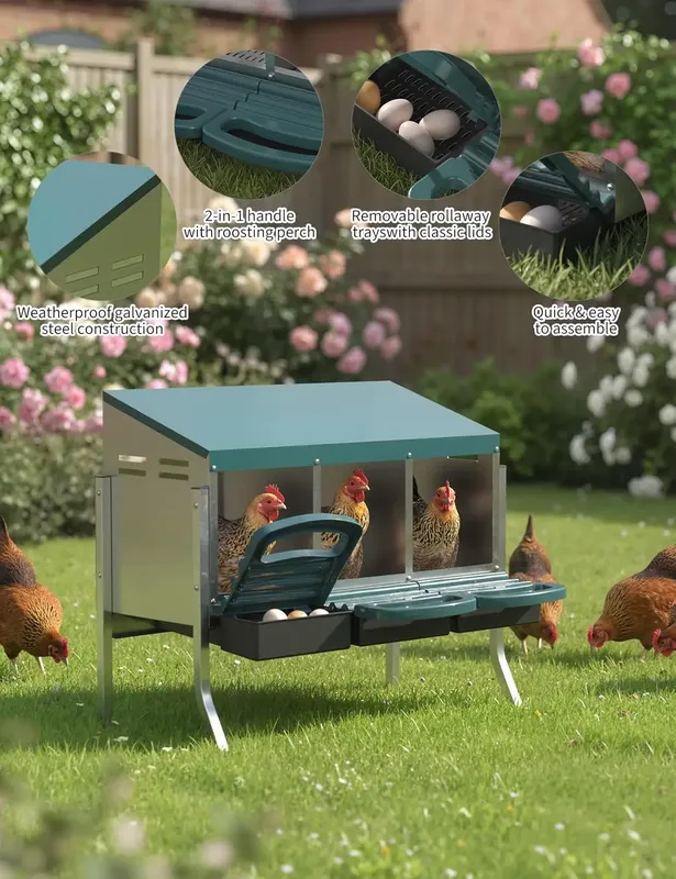 Pondoir poules acier galvanisé 3 compartiments avec plateau récupération