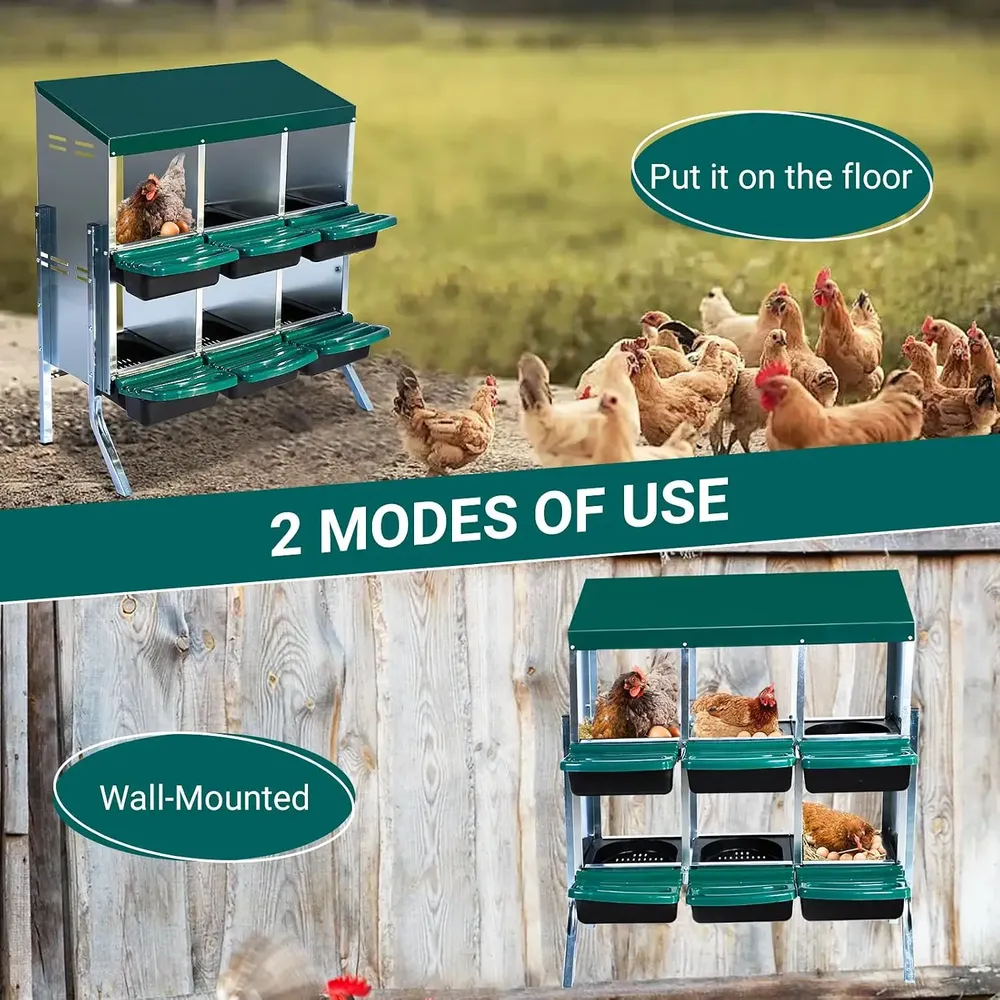 Pondoir poules acier galvanisé 6 trous avec plateau amovible