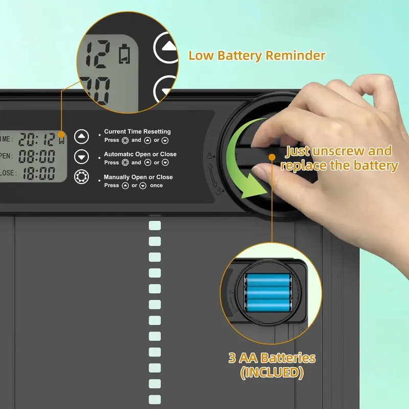 Porte automatique poulailler batterie minuterie écran LCD