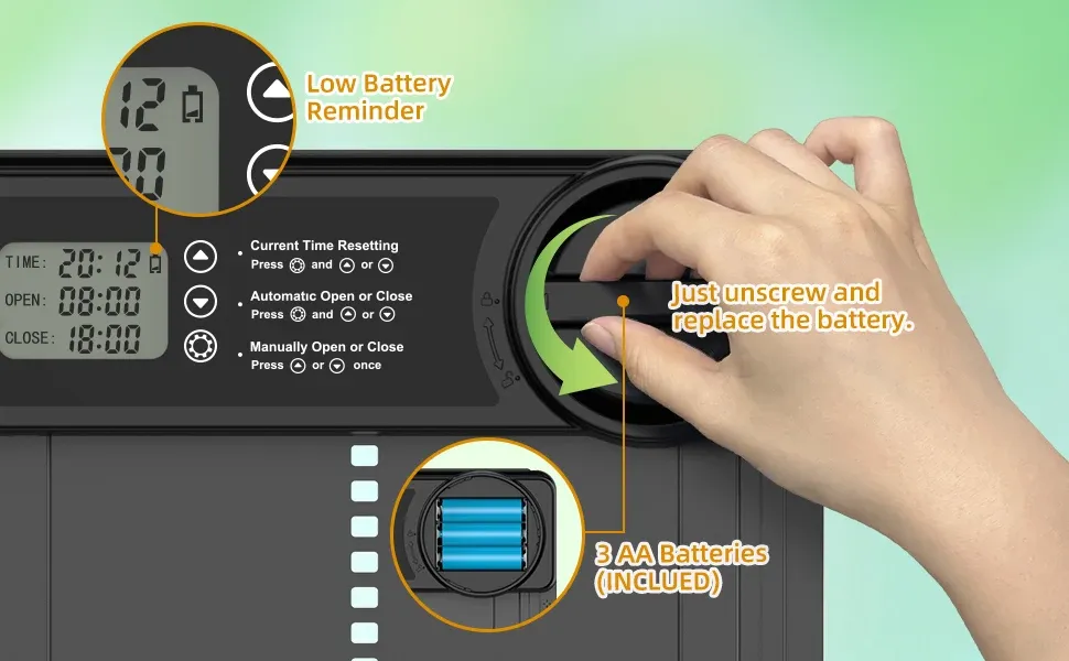 Porte automatique poulailler batterie minuterie écran LCD