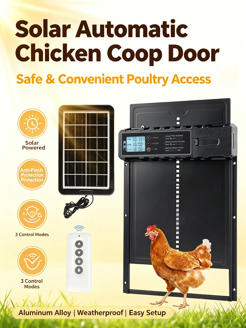 Porte automatique poulailler en aluminium avec panneau solaire