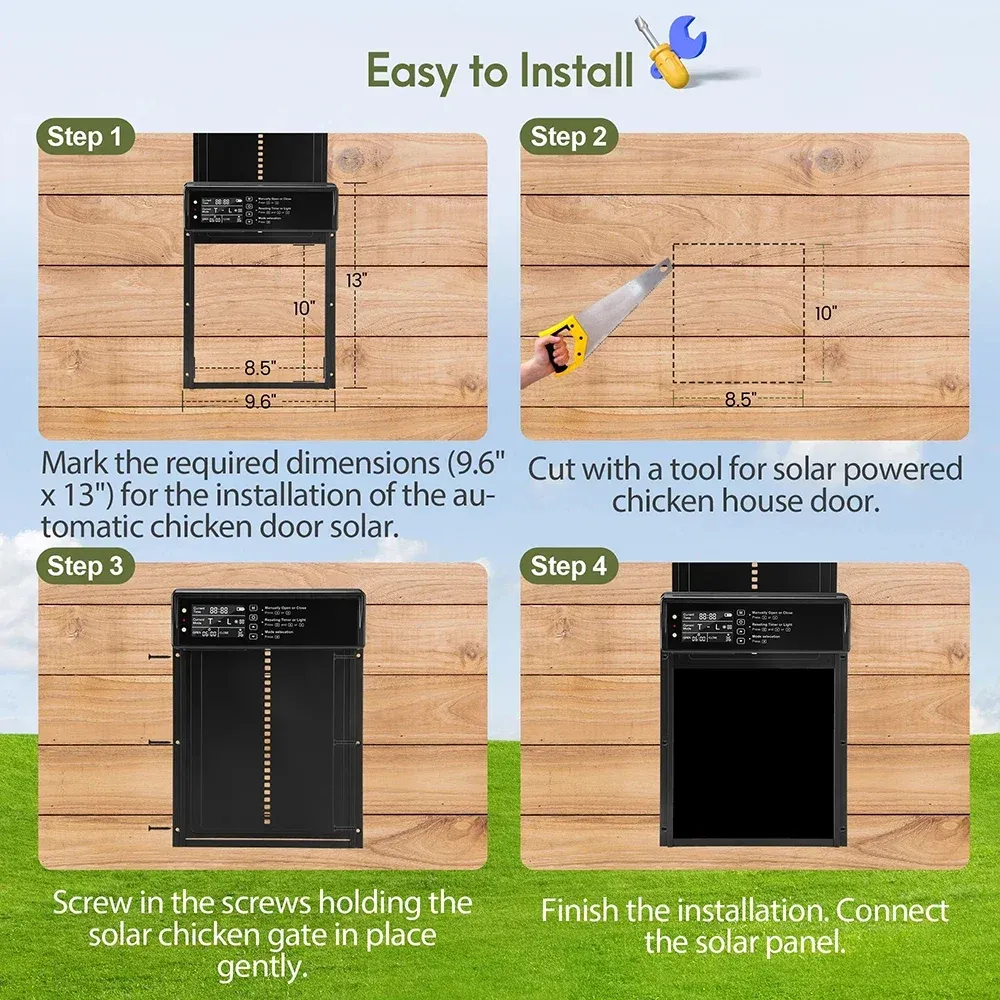 Porte automatique poulailler solaire avec capteur lumière et télécommande