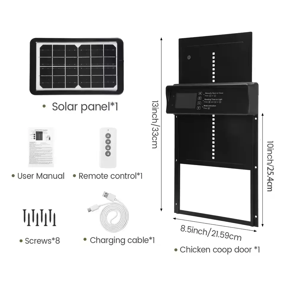 Porte automatique poulailler solaire avec capteur lumière et télécommande