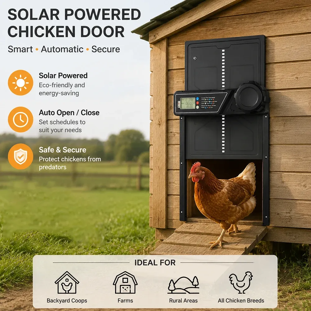 Porte automatique poulailler solaire avec minuterie anti-pincement