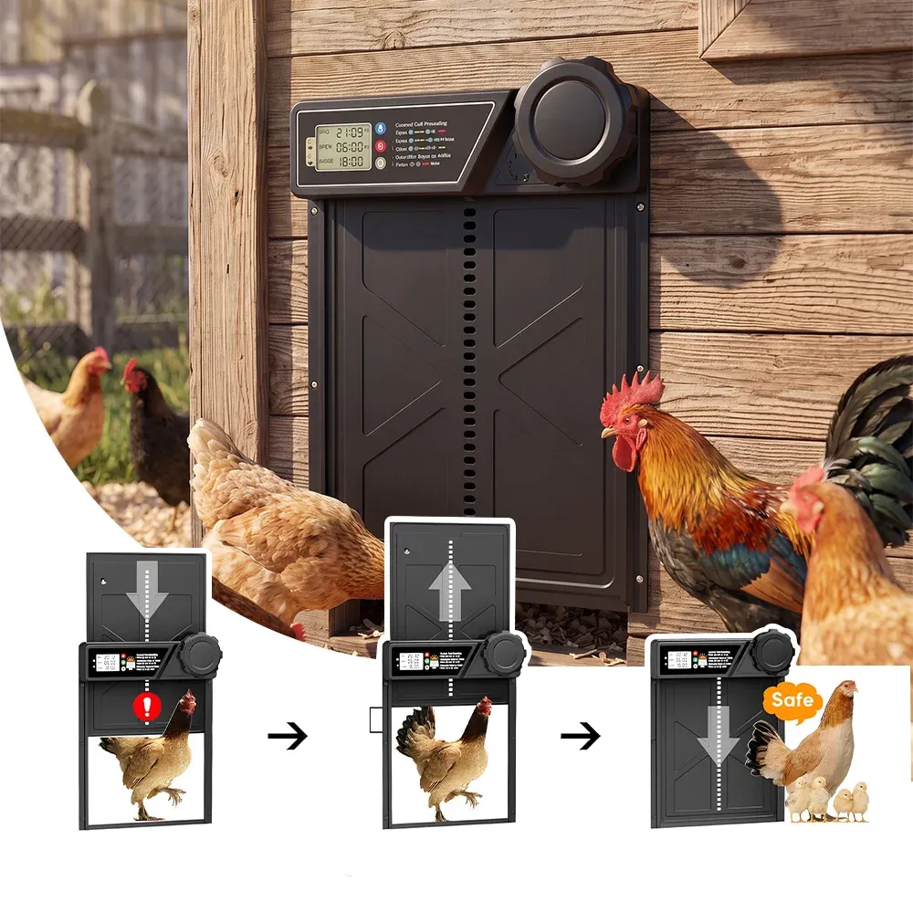 Porte automatique poulailler solaire avec minuterie anti-pincement