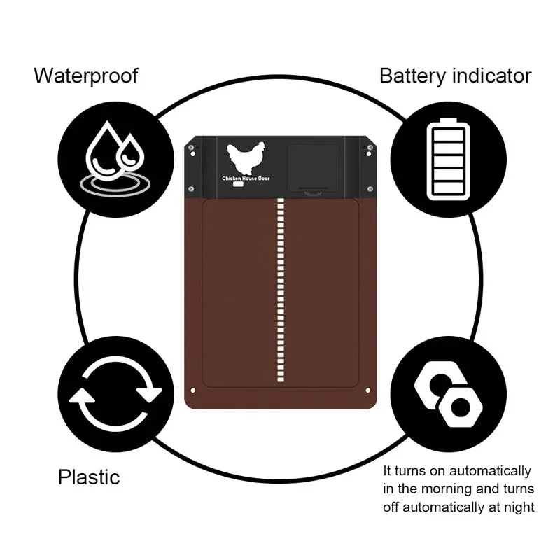 Porte de poulailler automatique à capteur de lumière alimentée par batterie