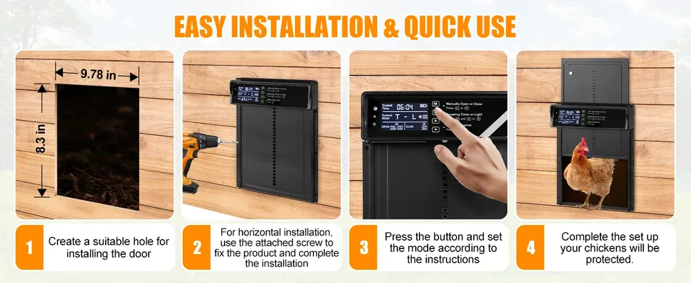 Porte de poulailler automatique intelligente programmable anti-pincement