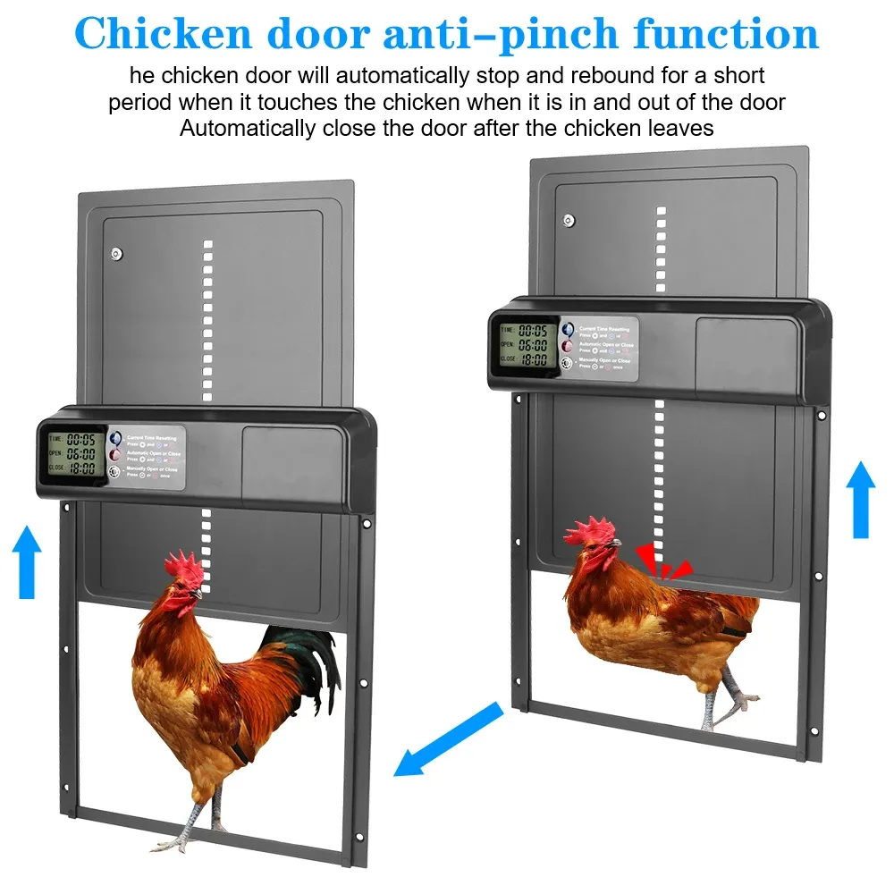 Porte de poulailler automatique rétractable anti-pincement avec écran LCD