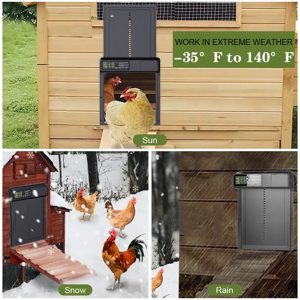 Porte de poulailler automatique rétractable anti-pincement avec écran LCD