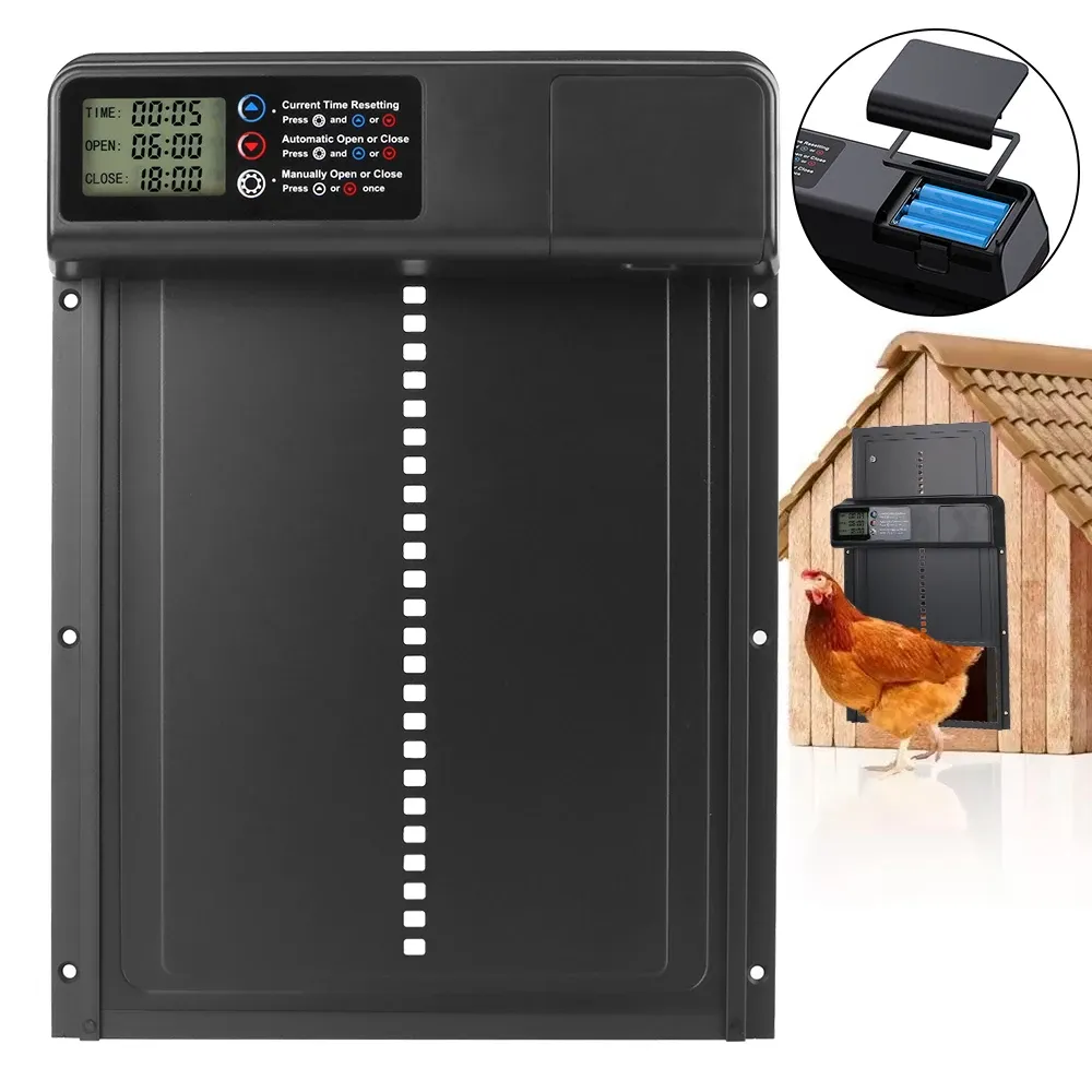 Porte de poulailler automatique rétractable anti-pincement avec écran LCD