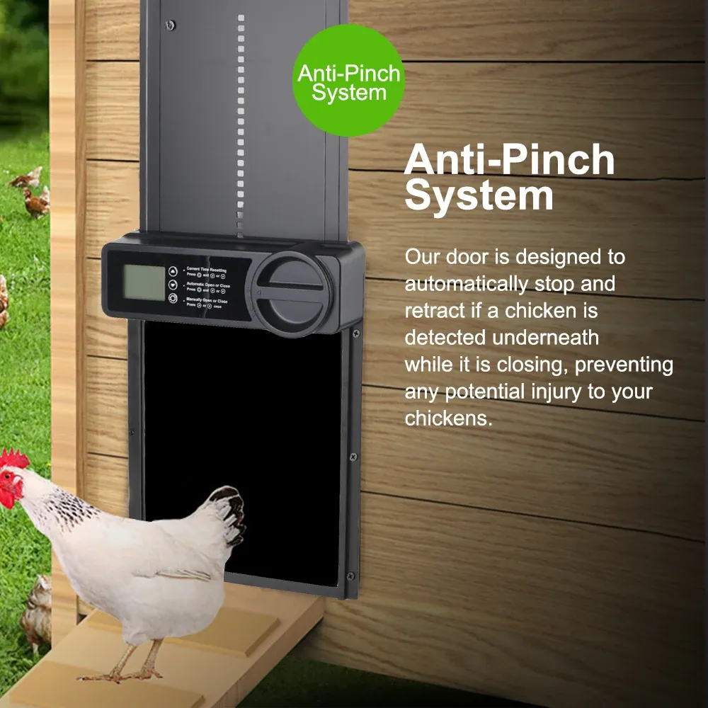 Porte de poulailler automatique rétractable anti-pincement avec écran LCD