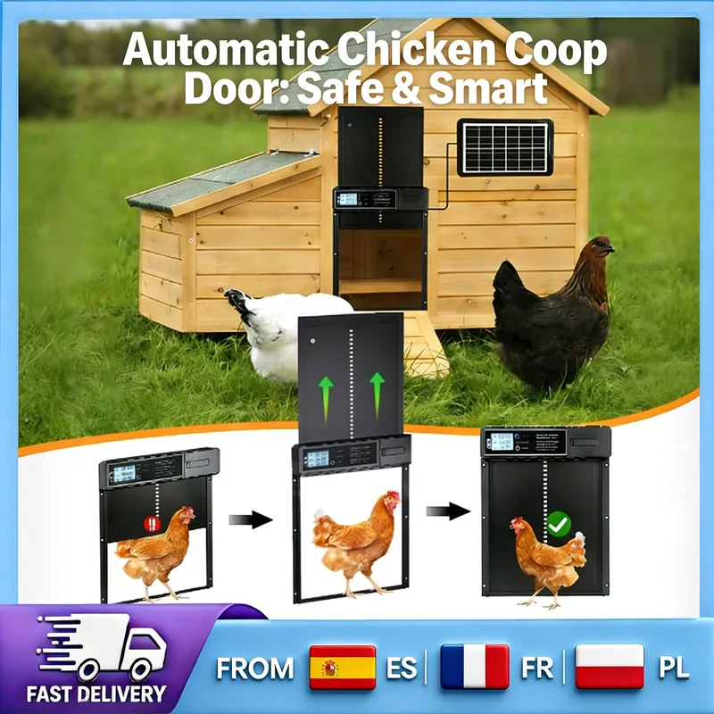 Porte de poulailler automatique solaire anti-pincement