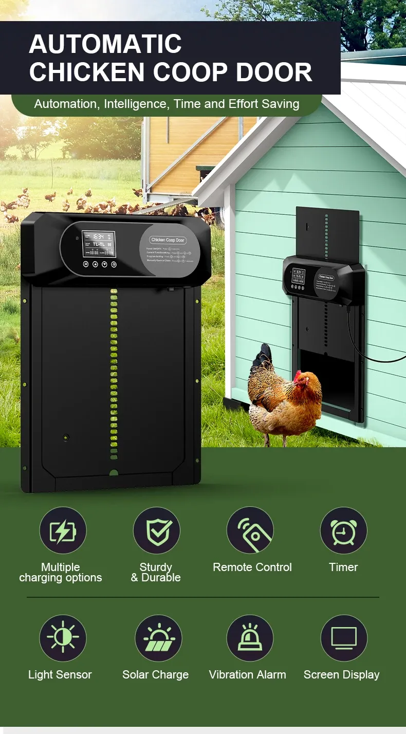 Porte de poulailler automatique solaire avec écran LCD et capteur de lumière