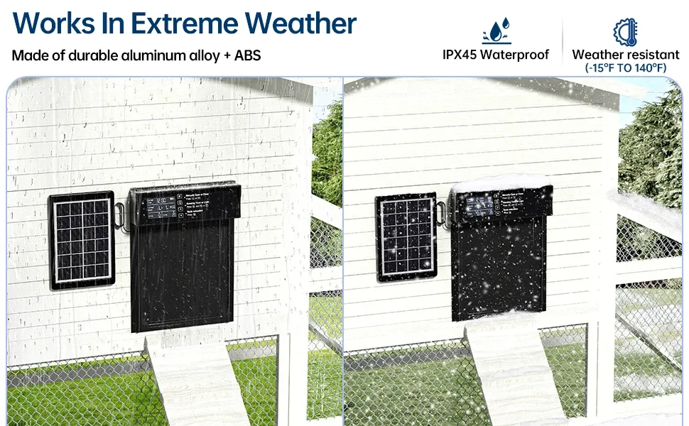 Porte de poulailler automatique solaire ou à piles avec minuterie