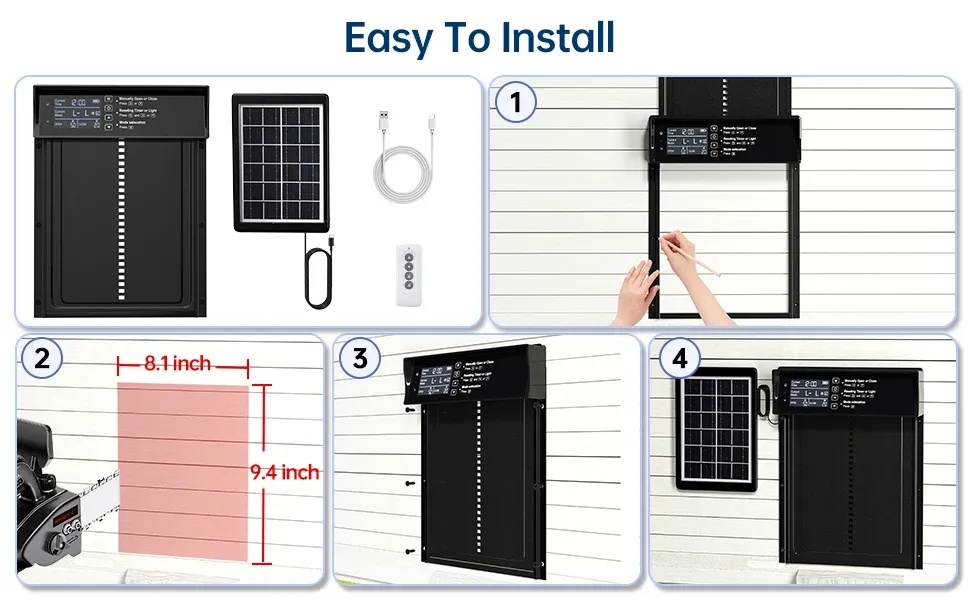 Porte de poulailler automatique solaire ou à piles avec minuterie