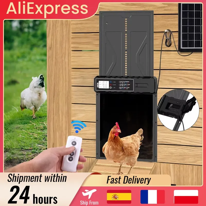 Porte de poulailler automatique solaire ou à piles étanche anti-pincement