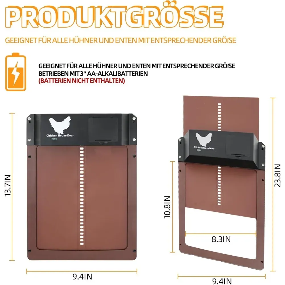 Porte de poulailler avec glissière et rails pour volailles