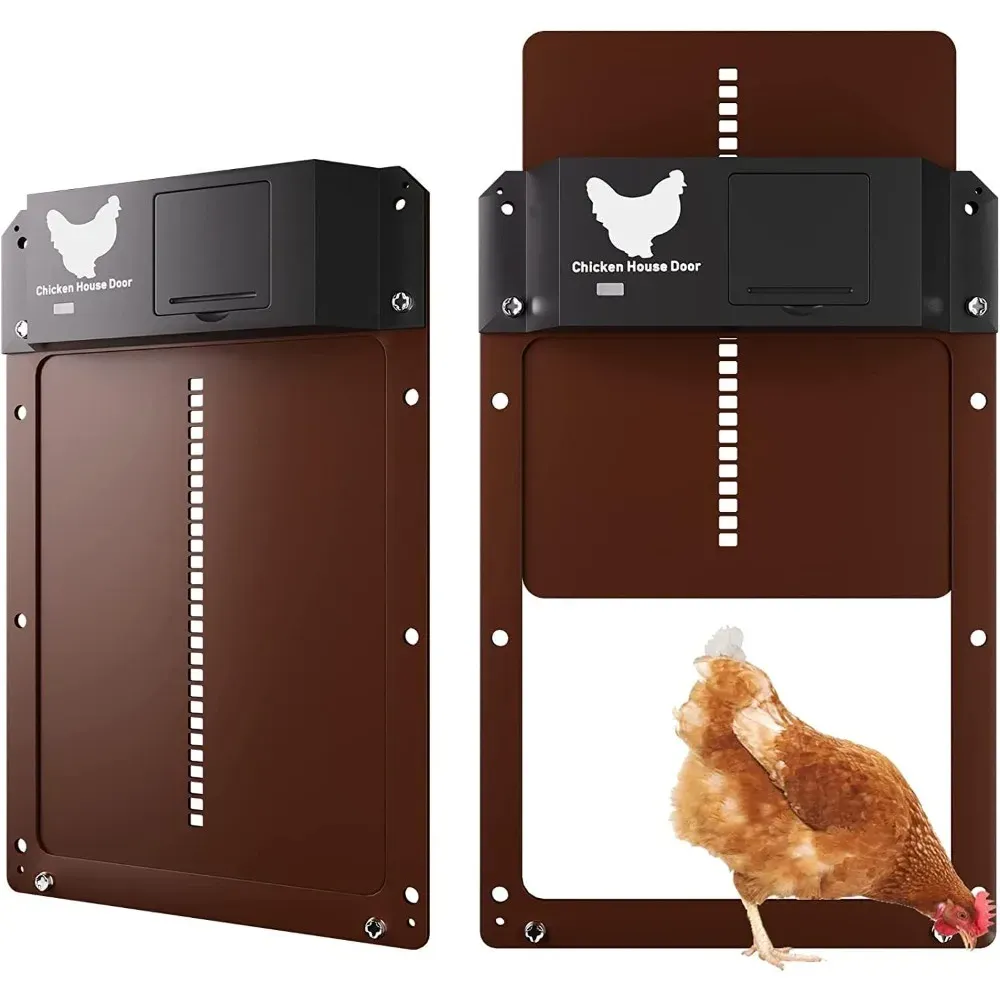 Porte de poulailler avec glissière et rails pour volailles