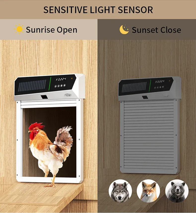 Porte de poulailler intelligente solaire anti-pincement en aluminium