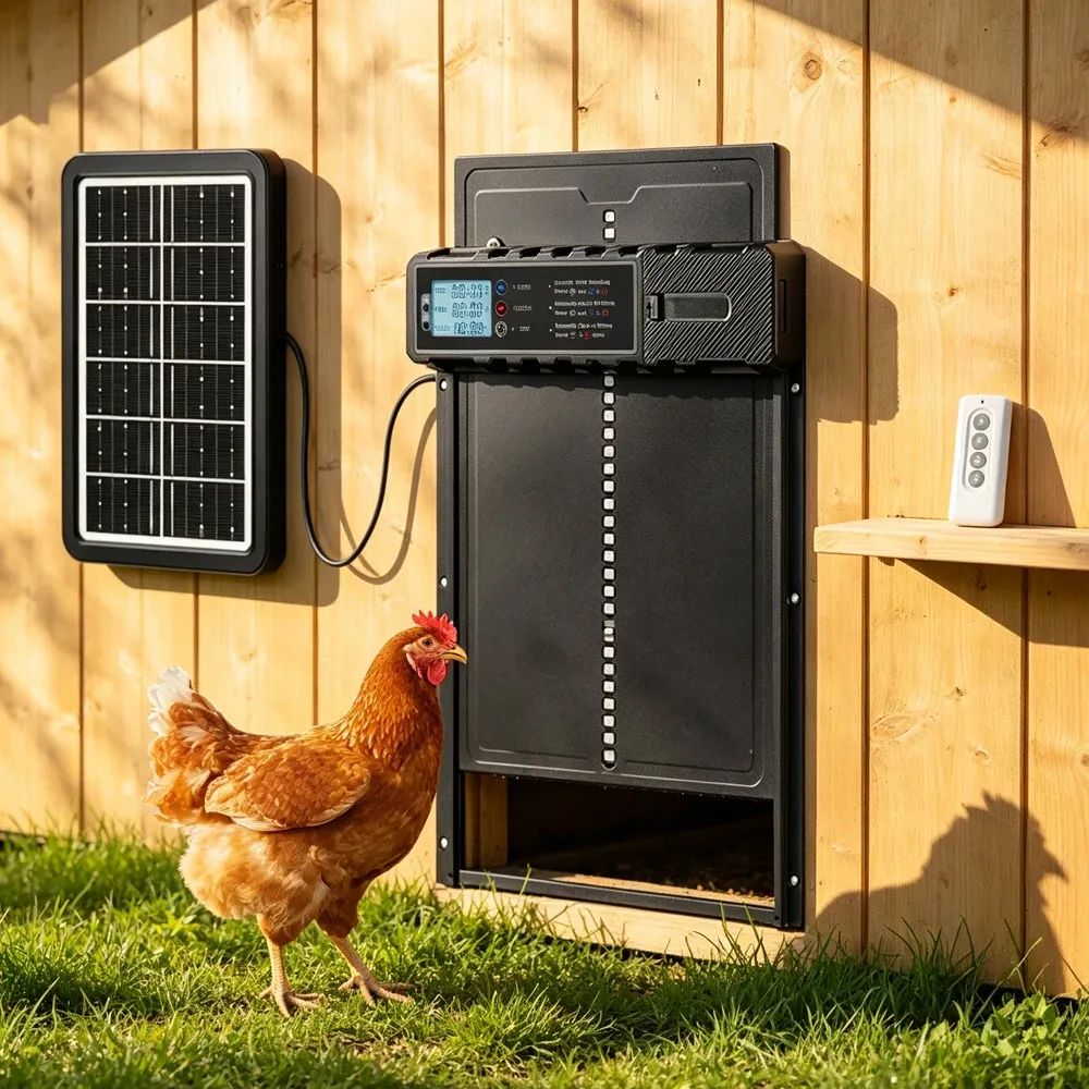 Porte de poulailler solaire 4 modes avec minuterie et capteur lumineux