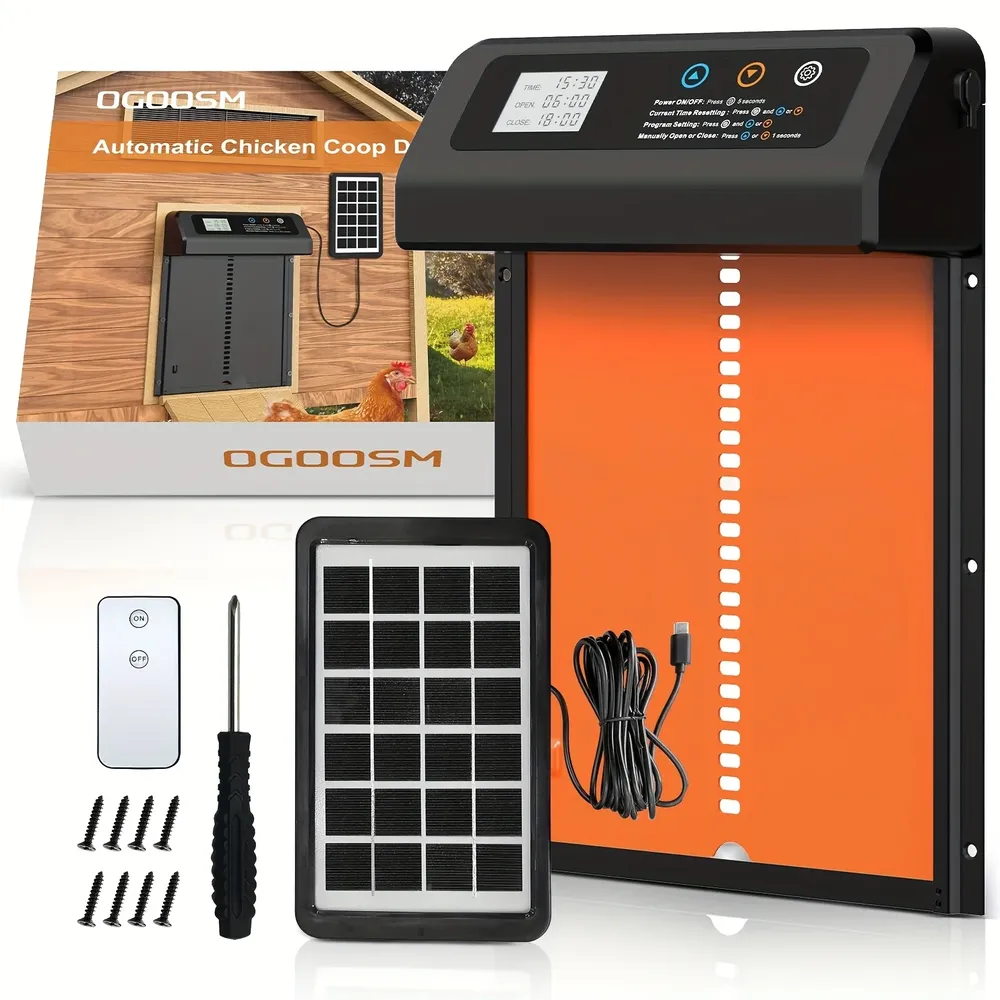Porte de poulailler solaire 4 modes avec minuterie et capteur de lumière