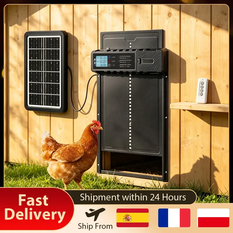 Porte de poulailler solaire 4 modes avec minuterie et capteur lumineux