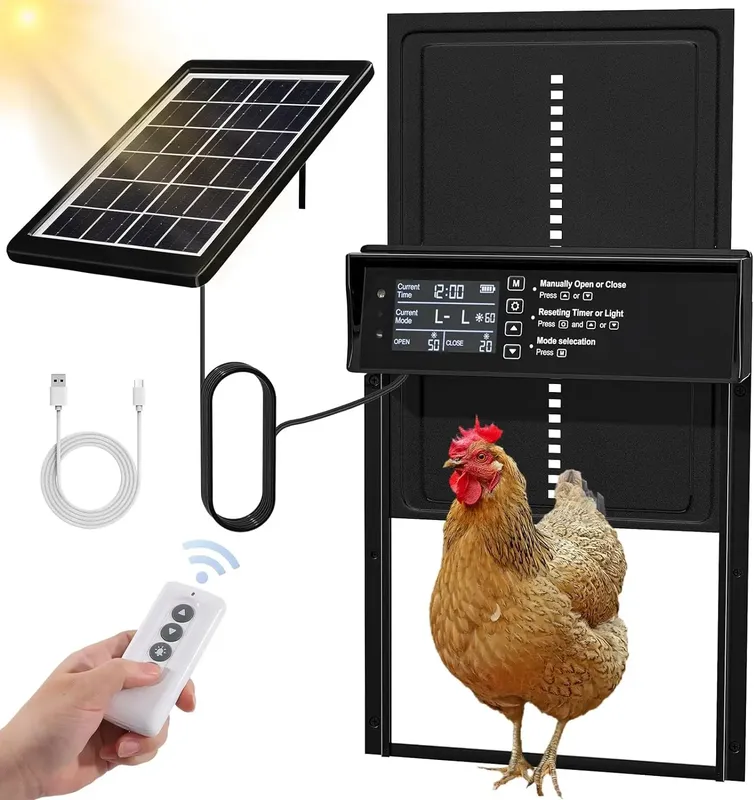 Porte de poulailler solaire 4 modes avec minuterie et capteur lumineux