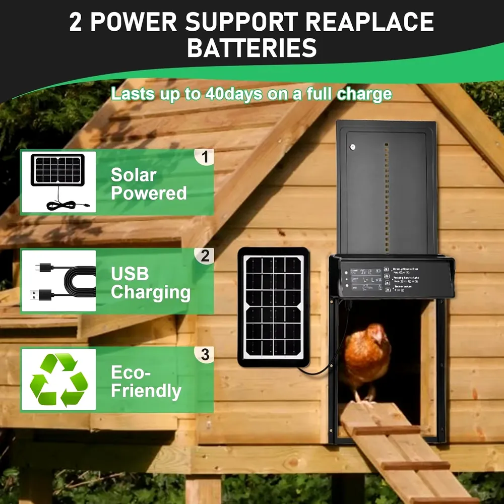 Porte de poulailler solaire 4 modes résistante aux intempéries avec minuterie