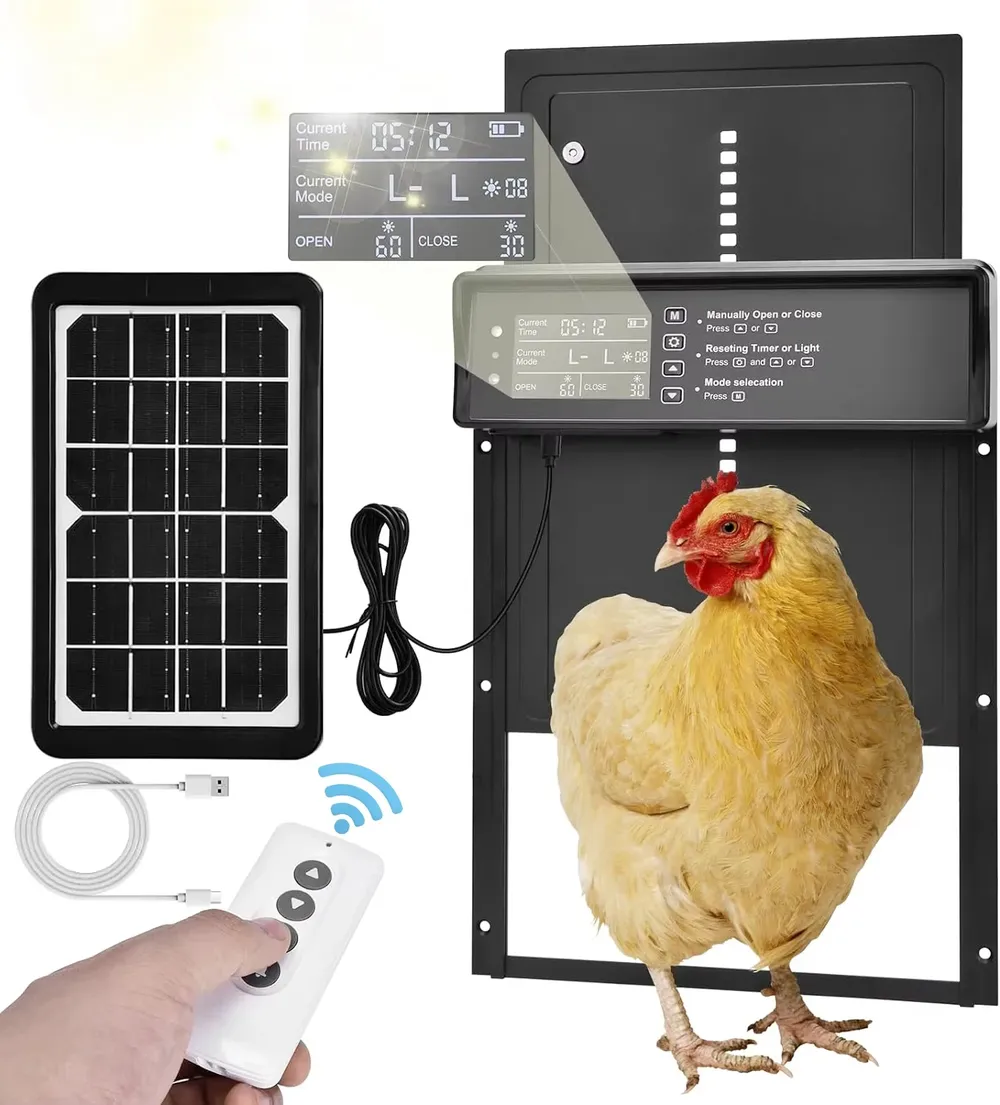 Porte de poulailler solaire 4 modes résistante aux intempéries avec minuterie