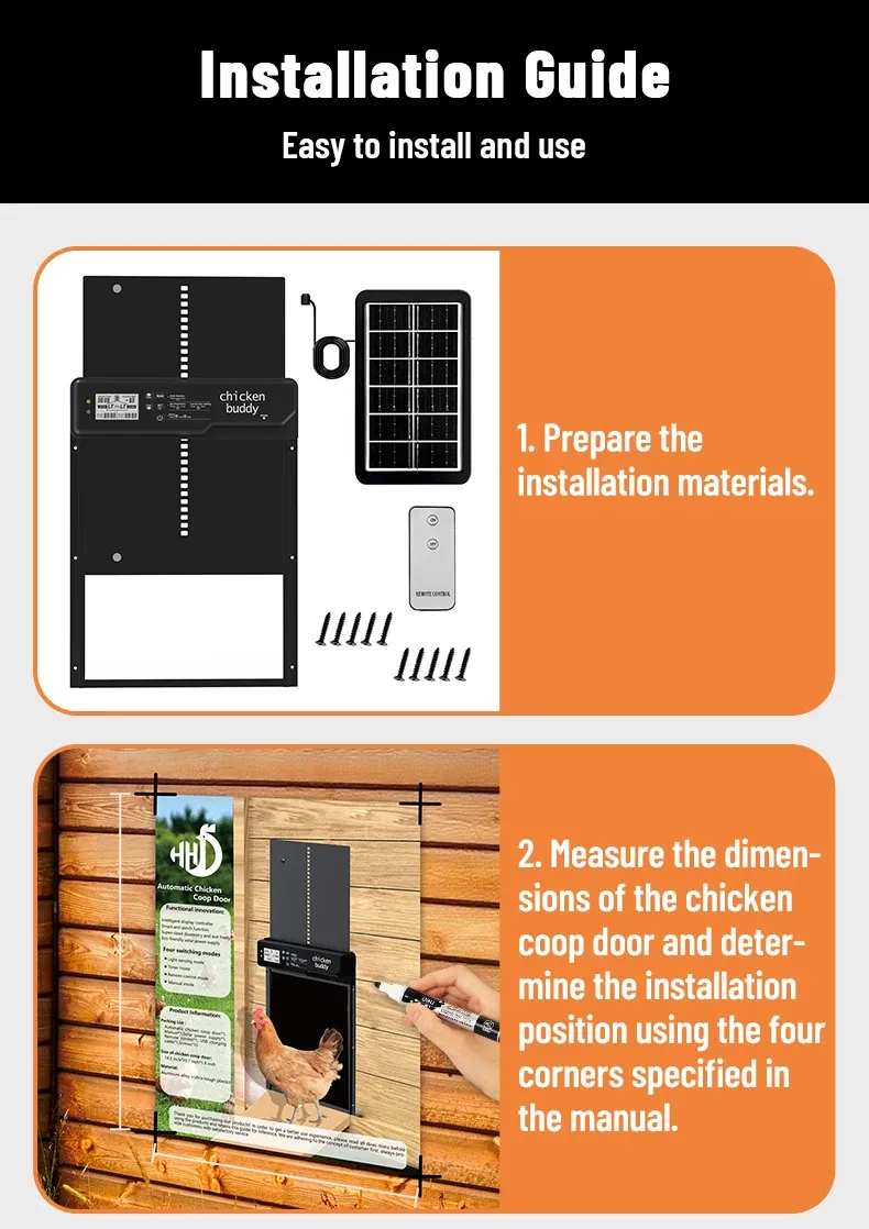 Porte de poulailler solaire intelligente anti-pincement avec minuterie