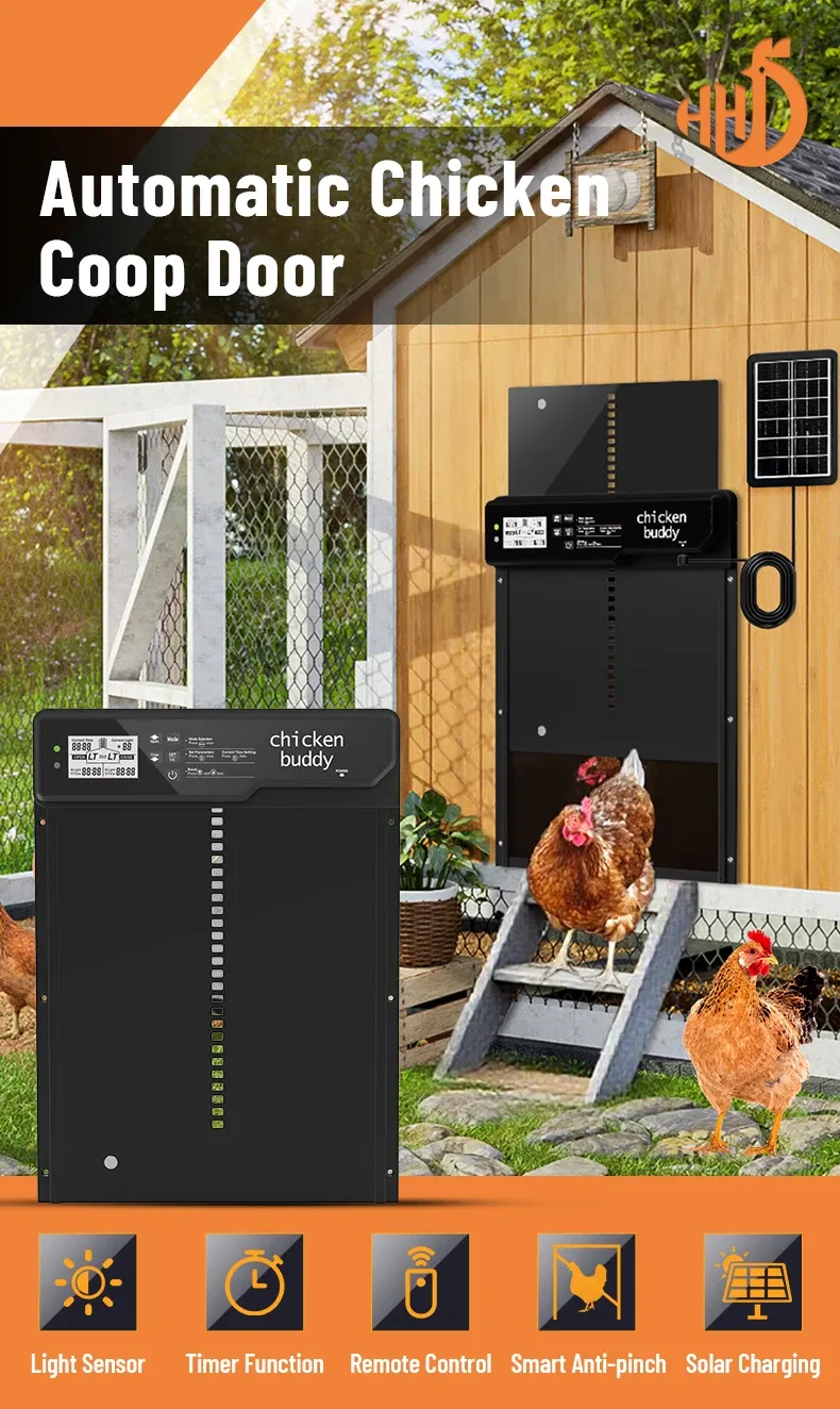 Porte de poulailler solaire intelligente anti-pincement avec minuterie