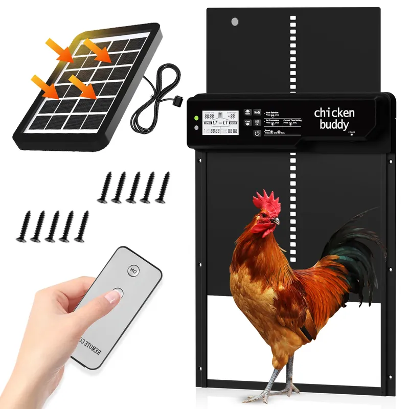 Porte de poulailler solaire intelligente anti-pincement avec minuterie