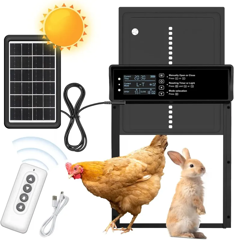 Porte de poulailler solaire ou USB avec minuterie et détection de lumière