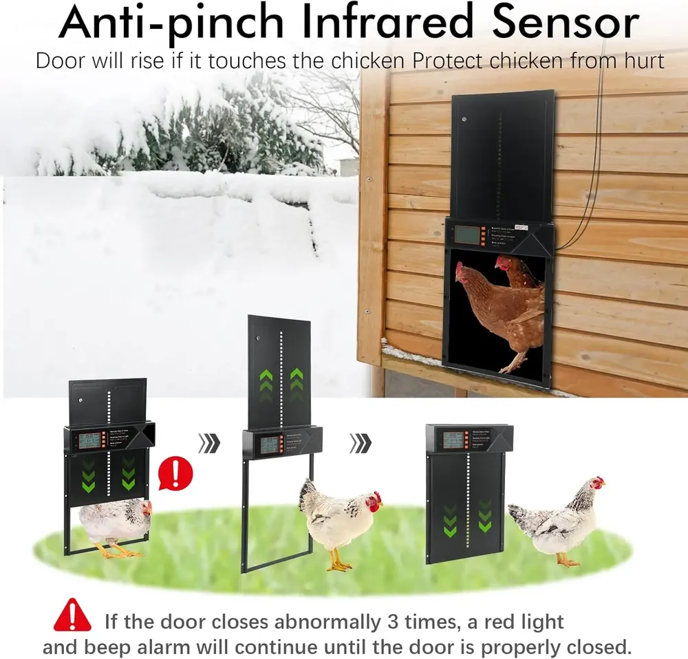 Porte de poulailler solaire XL 4 modes avec minuterie et capteur