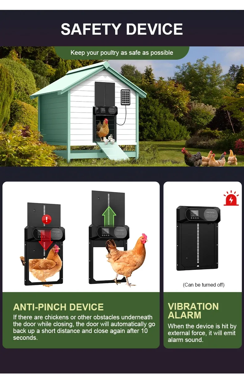 Porte de poulailler solaire XL avec écran LCD, minuterie et télécommande