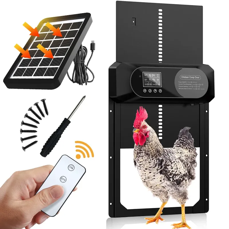Porte de poulailler solaire XL avec écran LCD, minuterie et télécommande