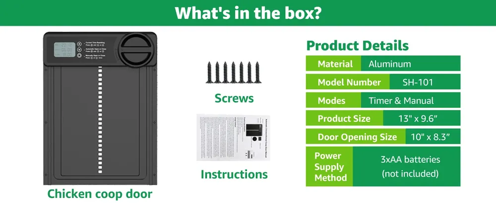 Porte poulailler automatique alimentée par batterie avec minuterie