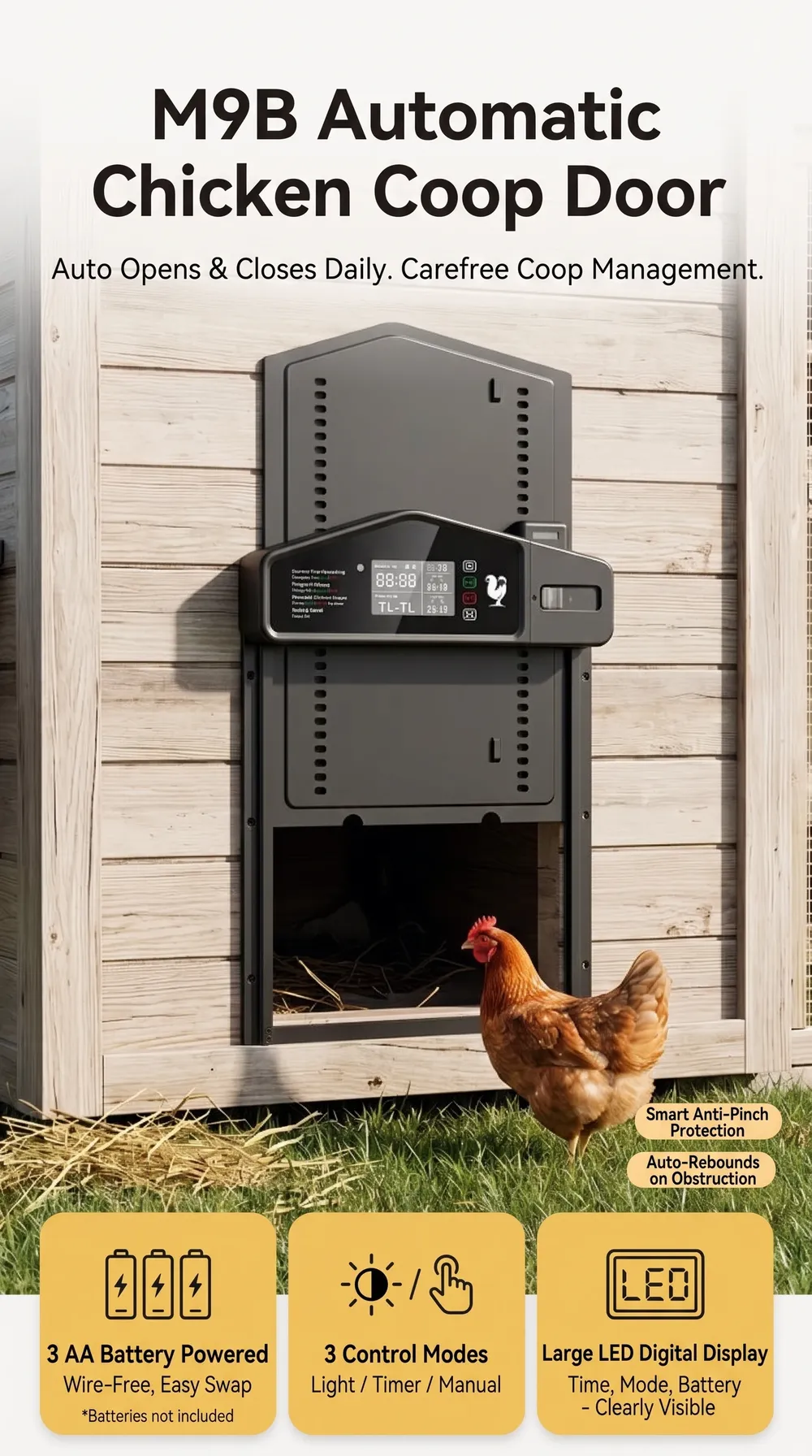 Porte poulailler automatique piles détecteur de lumière