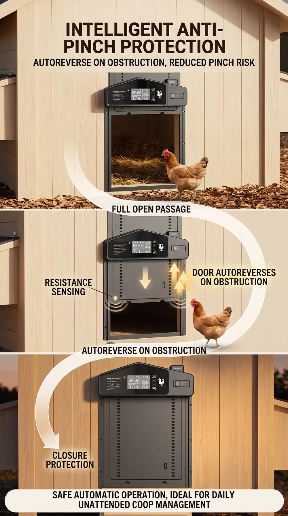 Porte poulailler automatique piles détecteur de lumière