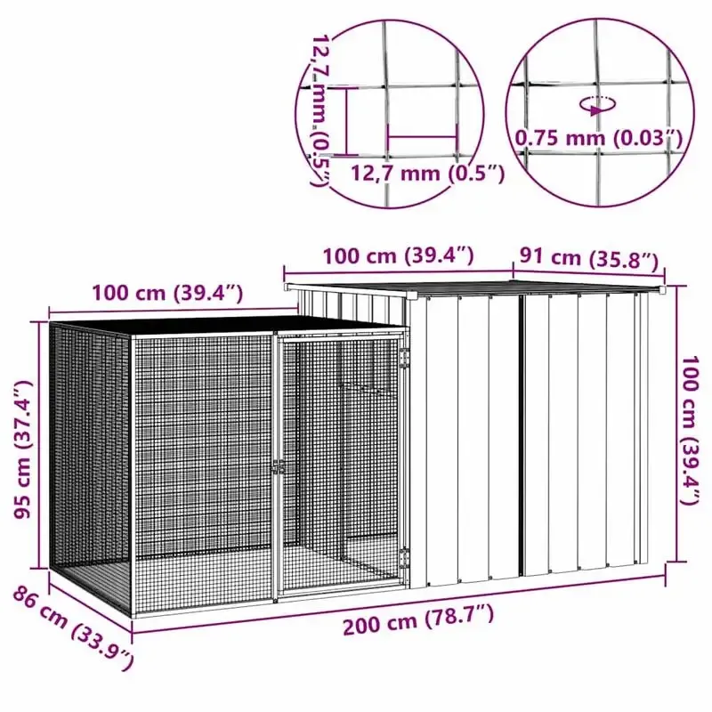 Poulailler acier galvanisé 200x91 cm antirouille