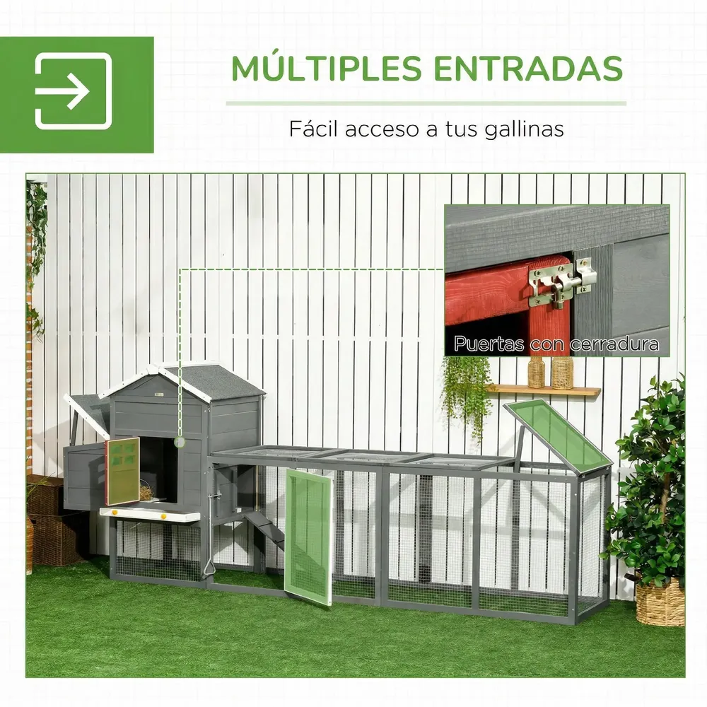 Poulailler bois 300x66 cm avec enclos nidification