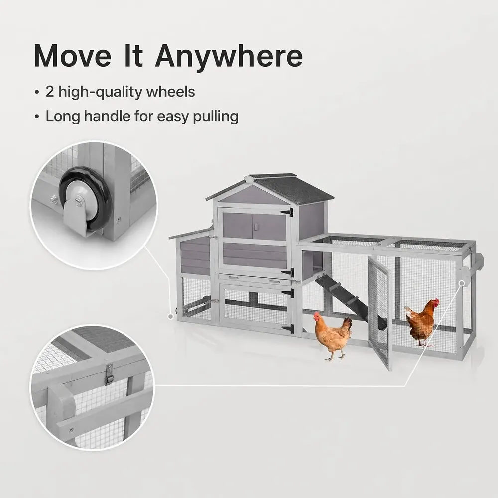 Poulailler mobile bois 80 pouces avec roues plateau amovible