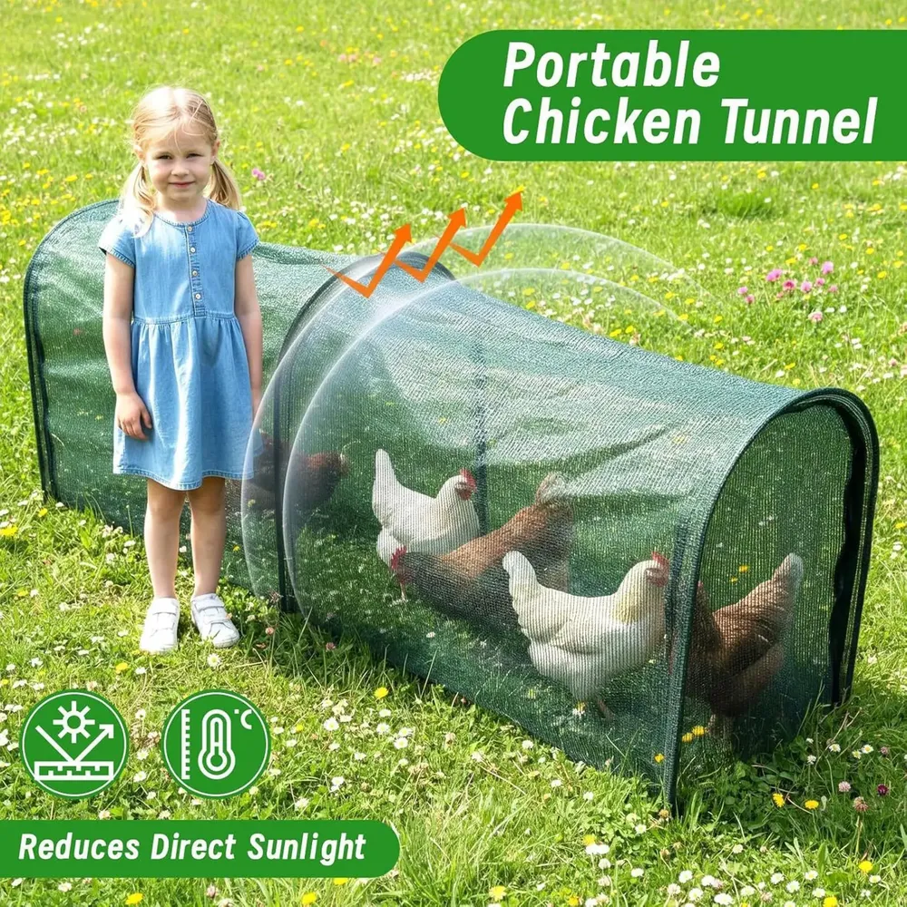 Tunnel pliable pour poulailler avec filet d'ombrage
